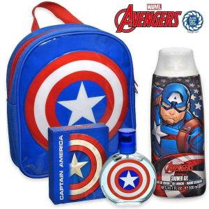 Mochila Capitán América con Perfume, Spray 50 ML y Gel de ducha
