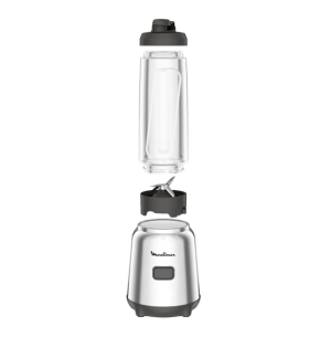 Moulinex Mix & Move LM15FD - Batidora individual, batidora smoothie de 4 cuchillas con 2 recipientes portátiles de 600 ml, 1 velocidad, para zumos y smoothies, acero inoxidable