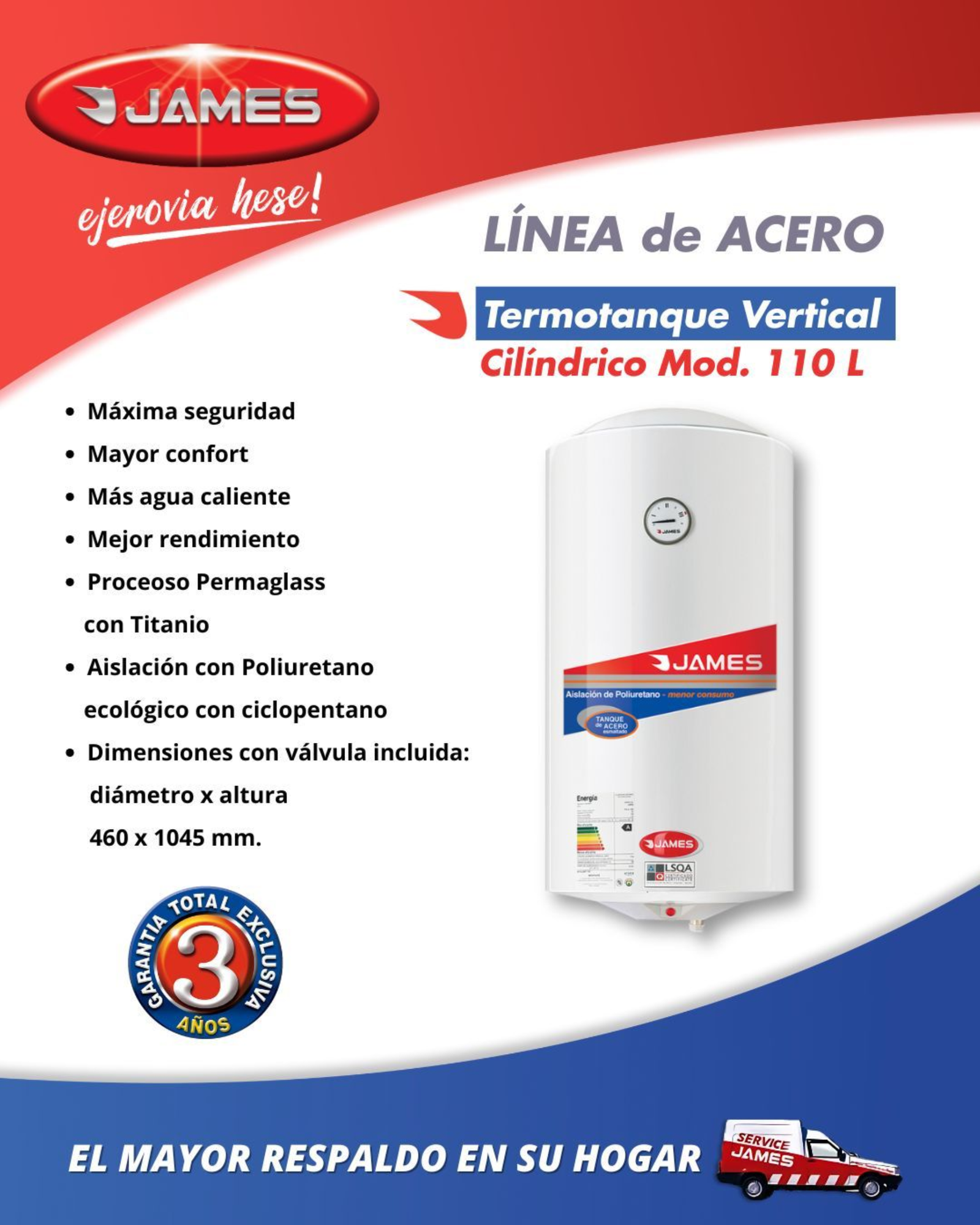 TERMOCALEFON JAMES – VERTICAL TERMOCALEFÓN JAMES - 110L.
