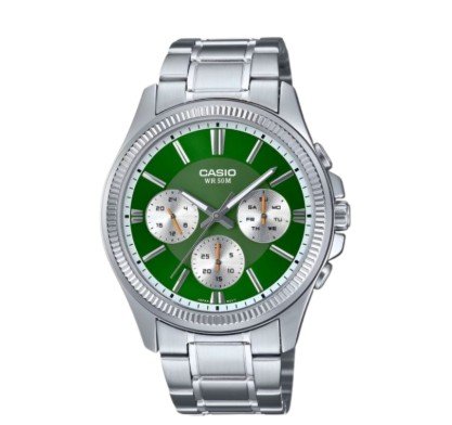 RELOJ CASIO 5374 - ANALOG. CAB. MALLA ACERO PLATA- F. VERDE RELOJ CASIO 5374 - ANALOG. CAB. MALLA ACERO