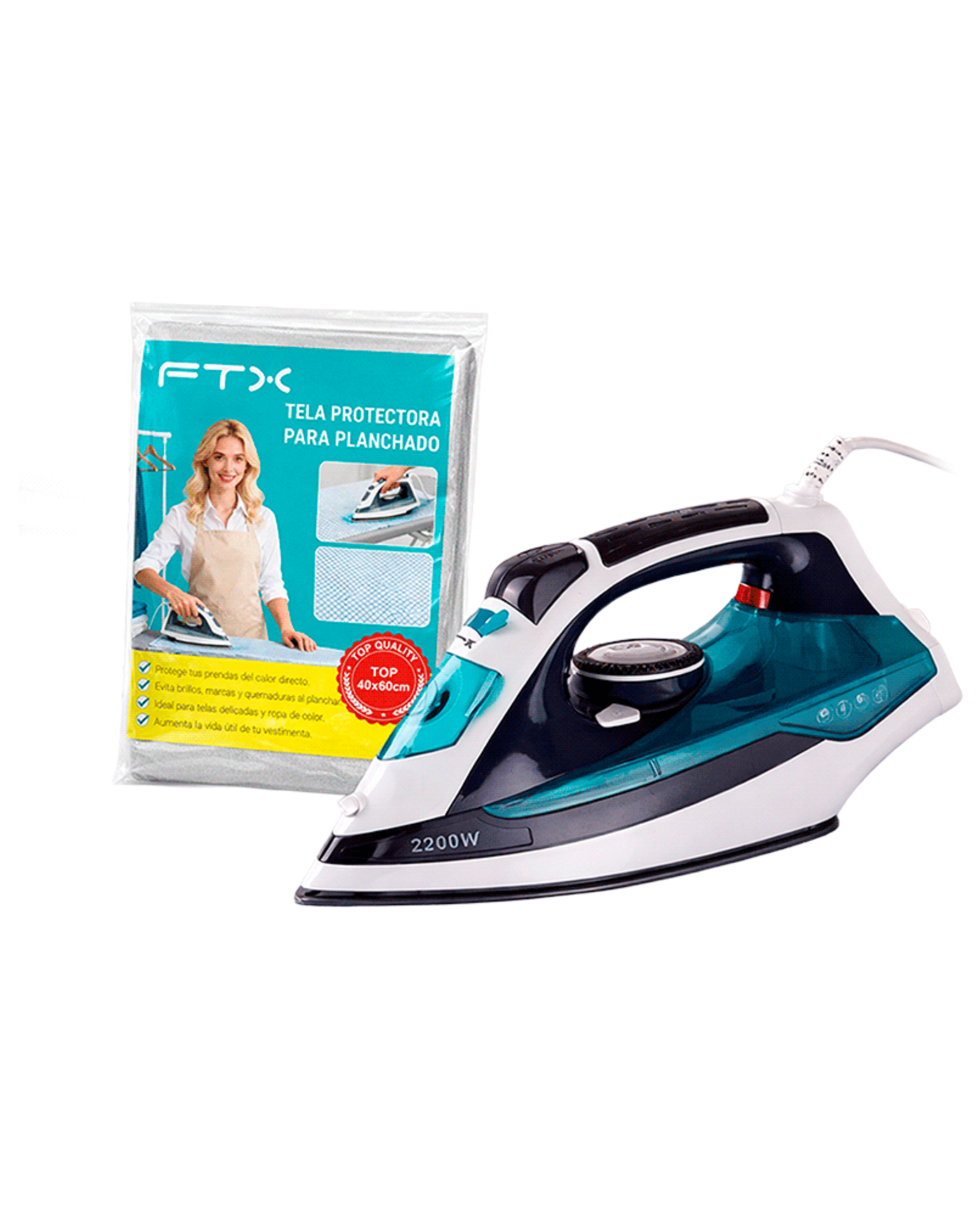PLANCHA FTX A VAPOR CERAMICO/SECO - EI2-22 - 2200W + PROTECTOR TERMICO DE PLANCHADO PLANCHA FTX A VAPOR CERÁMICO/SECO - EI2-22