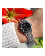 RELOJ CASIO 3363 - ANALOG. DAMA. MALLA ACERO PLATA - F. NEGRO - LTP-V002D-1BUDF