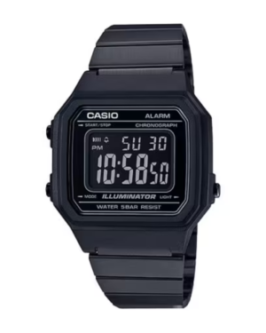 RELOJ CASIO 3454 - DIGITAL VINTAGE. CAB. MALLA ACERO NEGRO - F. NEGRO - B650WB-1BDF